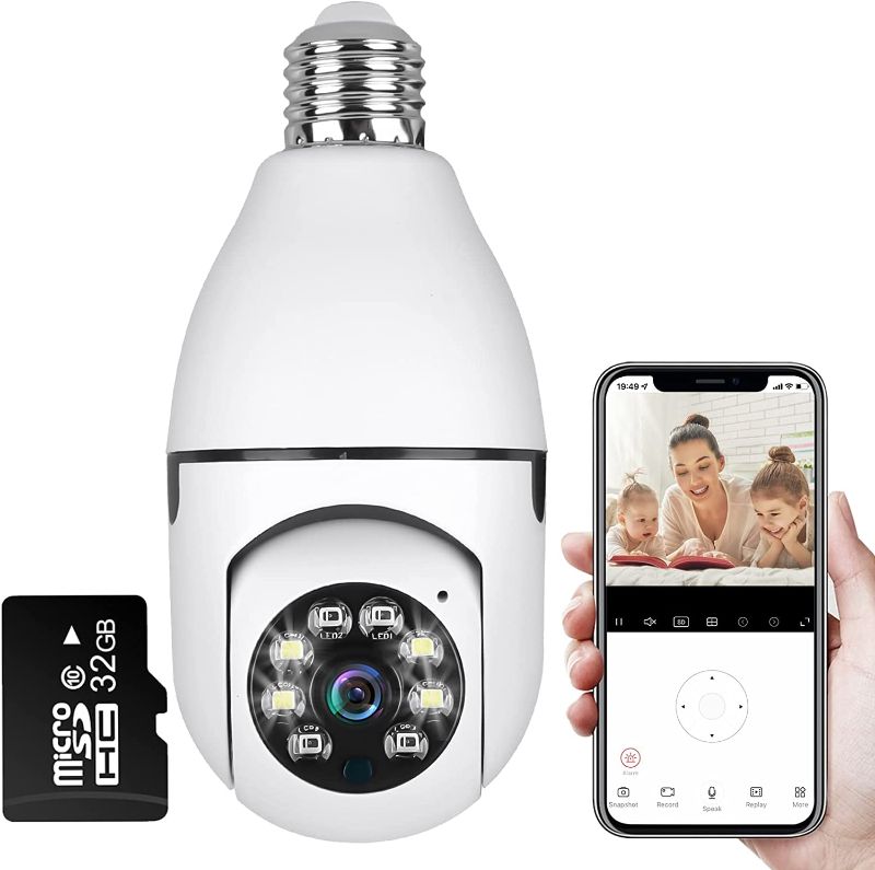 Photo 1 of FOUAVRTEL WiFi Wireless Light Bulb Camera 1080P 360 Degree 2.4GHz Dome Smart Surveillance Camera Home Security Cameras with Human Motion Detection Night Vision and Alarm
