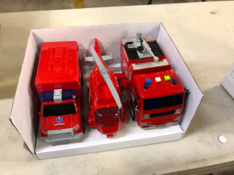 Photo 2 of JOYIN Toddler Fire Truck Toys for 3 4 5 6 7 Year Old Boys - Fire Engine, Emergency Vehicle, Kids Toys Firetruck, Friction Powered Car with Lights and Sounds, Birthday Gifts for Boys Girls Age 3-9 Fire Vehicle Playset