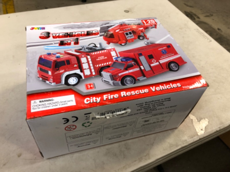 Photo 3 of JOYIN Toddler Fire Truck Toys for 3 4 5 6 7 Year Old Boys - Fire Engine, Emergency Vehicle, Kids Toys Firetruck, Friction Powered Car with Lights and Sounds, Birthday Gifts for Boys Girls Age 3-9 Fire Vehicle Playset