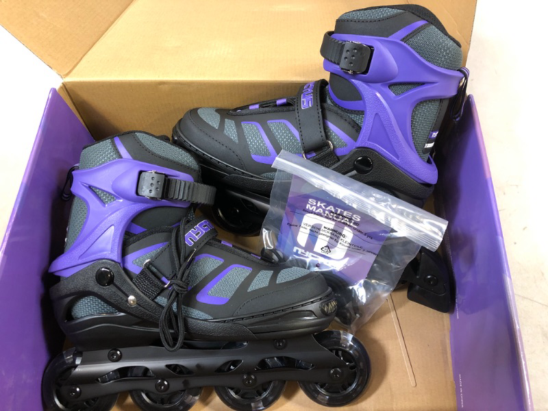 Photo 2 of Nyctus Inline Skates for Kids and Adults, Adjustable Roller Blades for Girls and Boys, Men and Women with Full Light up Wheels Outdoor and Indoor Purple SIZE 4-7Y