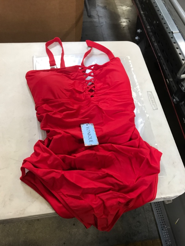Photo 2 of Yonique Women Plus Size One Piece Swimsuits Tummy Control Bathing Suits Vintage Swimwear SIZE 16 Plus Red