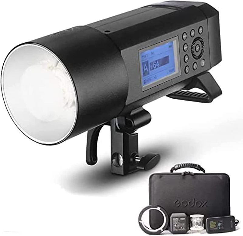 Photo 1 of Godox AD400Pro All-in-One Outdoor Flash Strobe, 400W 2.4G TTL Portable Speedlite with Rechargeable Battery and Bowens Mount and Godox Mount
