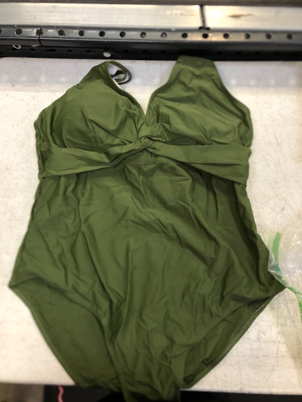 Photo 2 of Aqua Eve Women Plus Size One Piece Swimsuits V Neck Tummy Control Bathing Suits Front Cross Swimwear 16 Plus Army Green