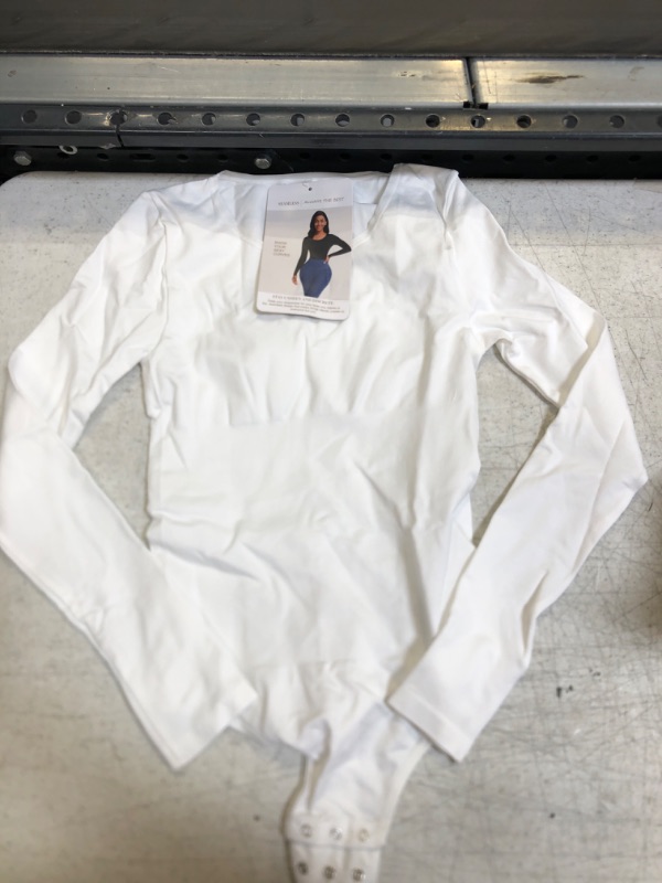 Photo 1 of FeelinGirl Seamless Long Sleeve Thong Bodysuit for Women-Tummy Control Shapewear 2022 Winter Fashion Top Gift White-long Sleeve Medium/Large