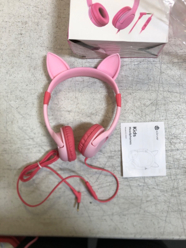 Photo 2 of iClever HS01 Kids Headphones with Mic, Food Grade Safe Volume Limited 85/94dB, Cat Ear Headphones for Kids Girls Boys, Wired Children Headphones for Online Learning/School/Travel/Tablet (Pink)