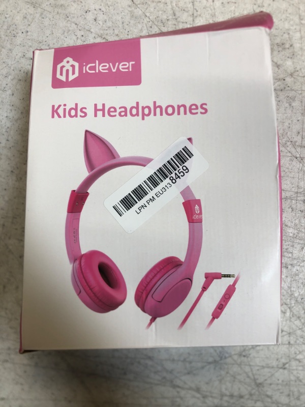 Photo 3 of iClever HS01 Kids Headphones with Mic, Food Grade Safe Volume Limited 85/94dB, Cat Ear Headphones for Kids Girls Boys, Wired Children Headphones for Online Learning/School/Travel/Tablet (Pink)