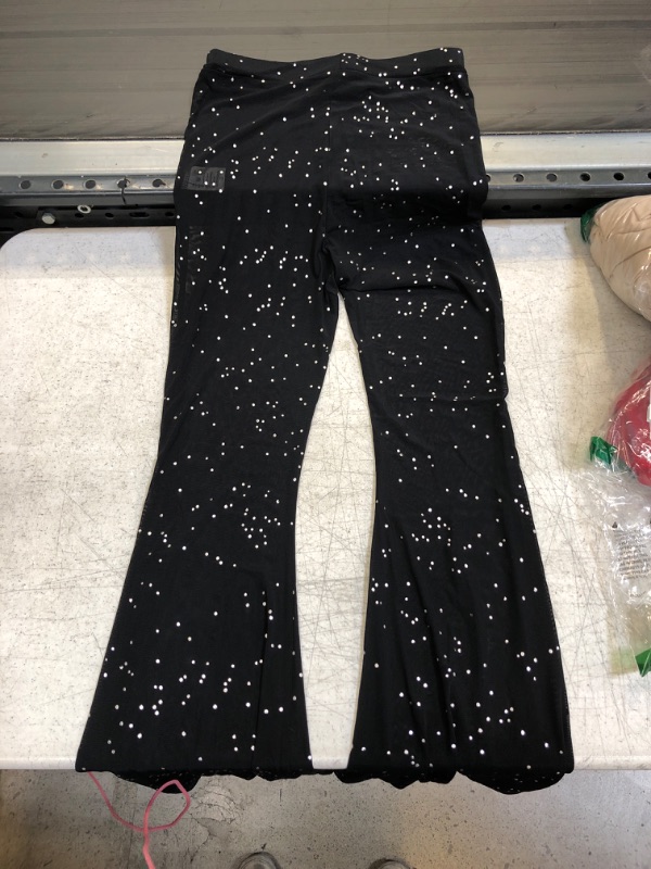 Photo 1 of Black Mesh Rhinestone Flare Pants Medium 