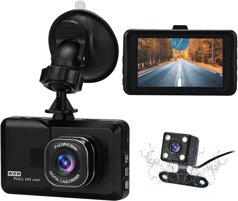 Photo 1 of Lychee Dual Dashcam Driving Record Front and Rear 1080P with 3 Inch LCD 120° Loop Recording Night Vision G-Sensor
