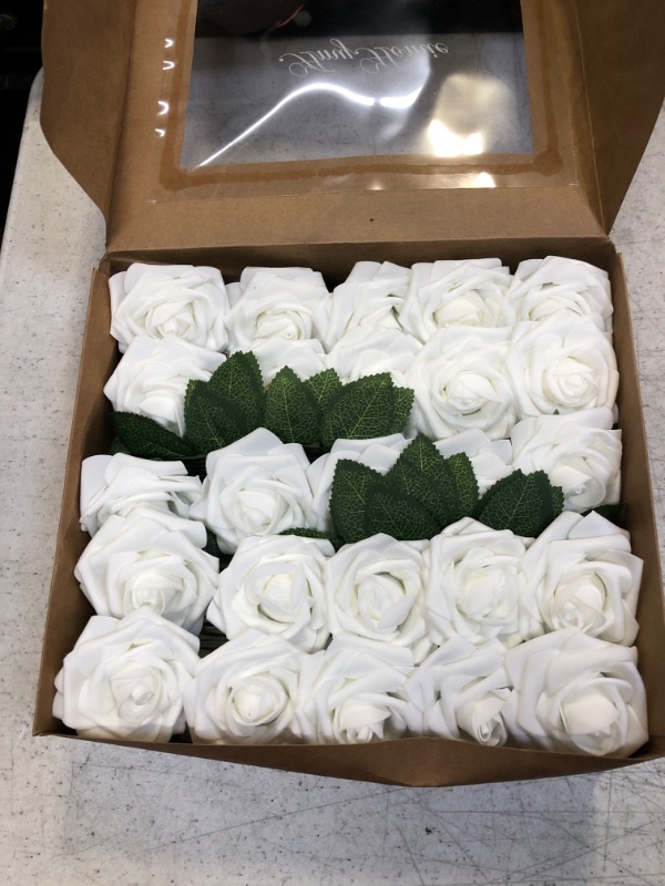 Photo 2 of AmyHomie Artificial Flower 50pcs Real Looking Fake Roses w/Stem for DIY Wedding Bouquets Centerpieces Arrangements Party Baby Shower Home Decorations White 50pcs