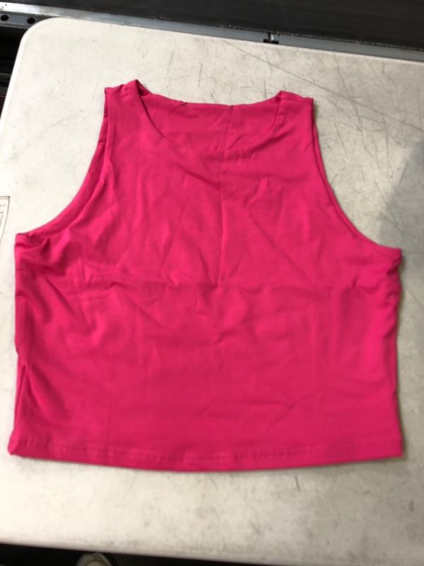 Photo 2 of Abardsion Women’s Sexy Sleeveless Racerback Crop Top Classic Basic Double Layer Cute Cropped Tank Tops Fuschia Large