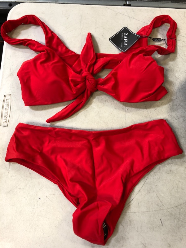 Photo 2 of ZAFUL Womens Padded Front Knot Bikini Set Bright Red M