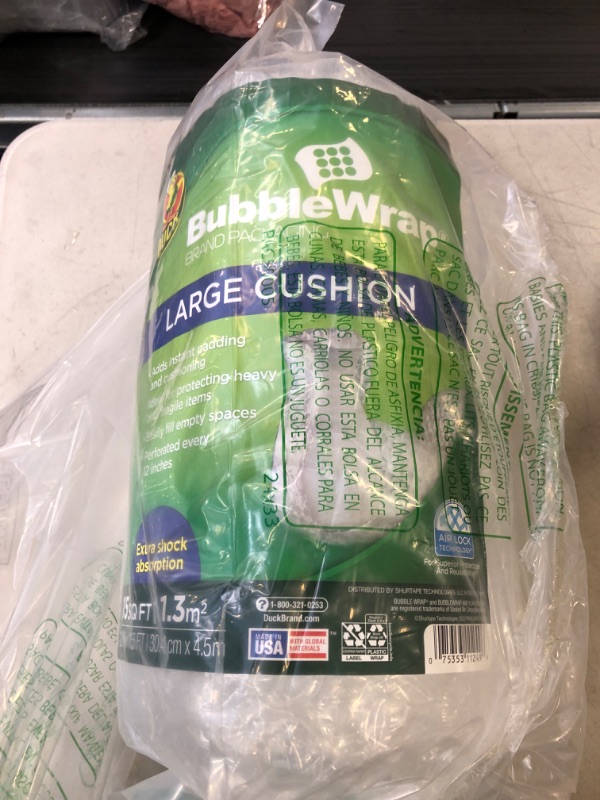 Photo 1 of Duck Brand Large Bubble Wrap Roll, 5/16" Large Bubble Cushioning, 12" x 15', Perforated Every 12" (1304499)

