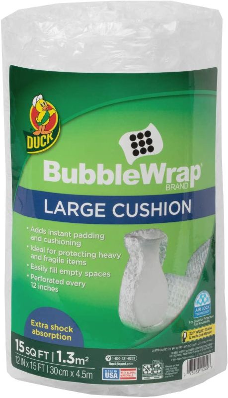 Photo 1 of Duck Brand Large Bubble Wrap Roll, 5/16" Large Bubble Cushioning, 12" x 15', Perforated Every 12" (1304499)
