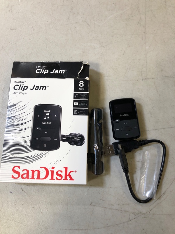 Photo 2 of SanDisk 8GB Clip Jam MP3 Player, Black 
NEW -  OPEN BOX