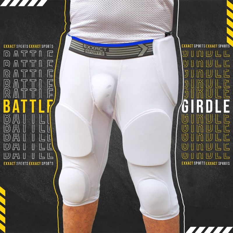 Photo 1 of Exxact Sports Battle 7-Pad Football Girdle for Men - Finest Padded Compression Shorts, Mens Girdle Football with Cup Pocket, Protective Football Pads Youth MEDIUM
