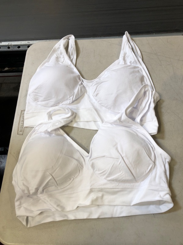 Photo 1 of 2 PCK WOMENS PADDED WIRE FREE BRA WHITE 3XL