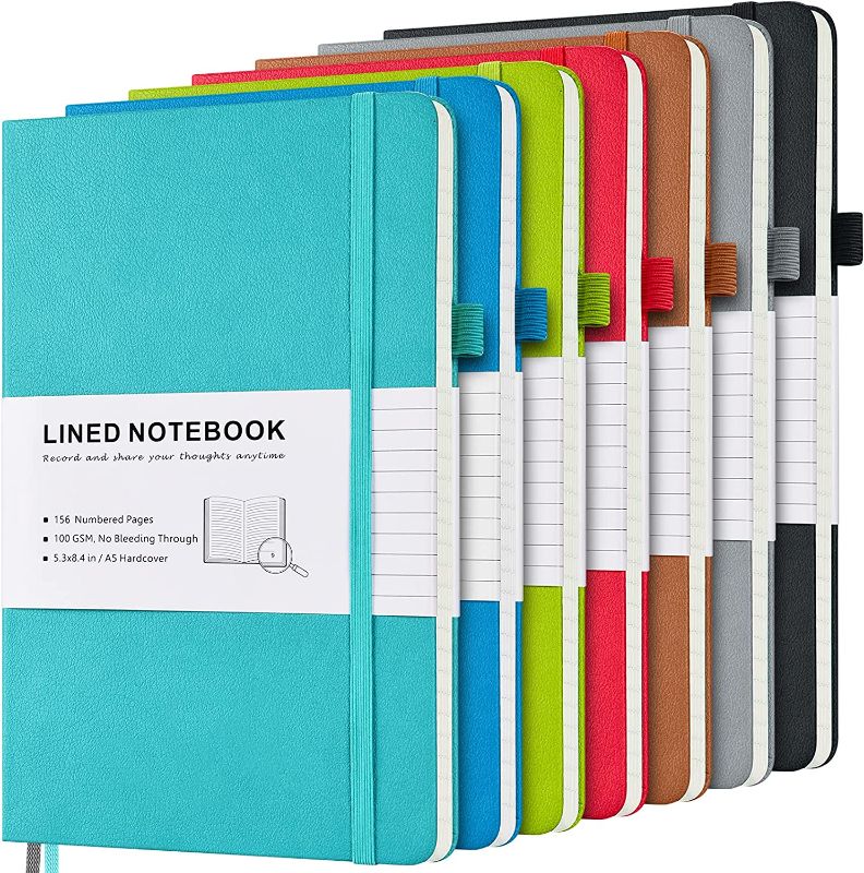 Photo 1 of 7 Pack Lined Journal Notebook, Hardcover PU Leather Notebook for Men Women, 100 GSM Thick Numbered Pages with Index Content, Inner Pockets, Bookmarks, A5 Ruled Writing Journal Bulk (Multicolor)
