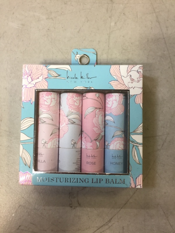 Photo 2 of Nicole Miller 4 Pack Moisturizing Lip Balm Collection, Lip Softening Gift Set, Perfect Gift for Women and Girls (Vanilla, Almond, Rose & Honey)