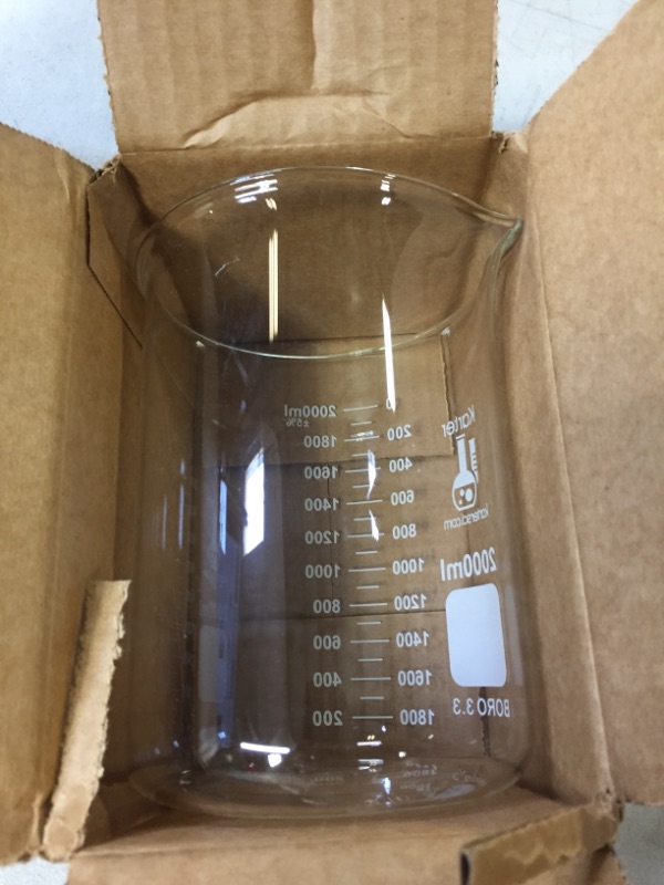 Photo 2 of 2000ml Beaker, Low Form Griffin, Borosilicate 3.3 Glass, Double Scale, Graduated, Karter Scientific 213D20 (Single) 2L PACK OF 1