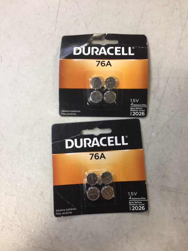 Photo 2 of Duracell 76A 1.5V Alkaline Battery, 4 Count Pack, 76A 1.5 Volt Alkaline Battery, Long-Lasting for Medical Devices, Watches, Key Fobs, and More 2PCK 