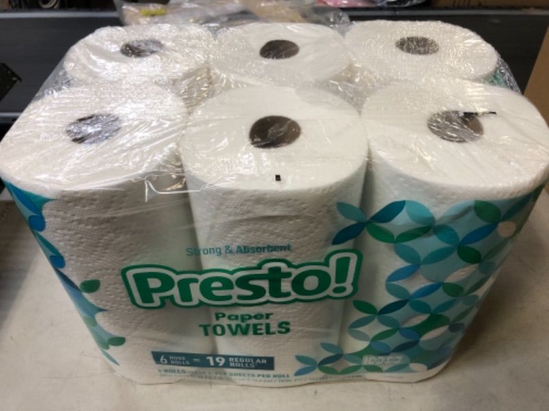 Photo 2 of Amazon Brand - Presto! Flex-a-Size Paper Towels, 158 Sheet Huge Roll, 6 Count (Pack of 1), 6 Huge Rolls = 19 Regular Rolls