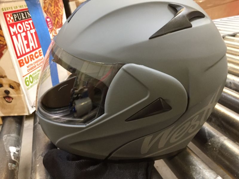 Photo 2 of Westt Full Face Motorcycle Helmet - Modular Motorcycle Helmet Chin Liftable - Dirt Bike Helmets Dual Visor DOT Snowmobile Helmet(L/Gray Torque X)
