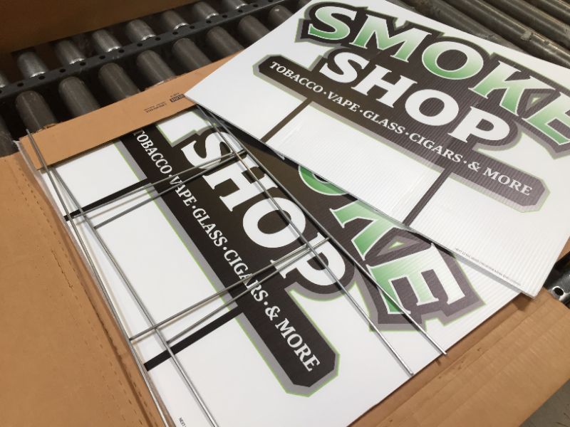 Photo 2 of NEXT LEVEL SIGNS | Smoke Shop Yard Signs 2-Pack | 24 W x 18 H Inches | Metal Ground Step H-Stake 24" x 10" | Double Sided Corrugated Plastic | Highly Visible Weatherproof UV Ink Made in the USA
