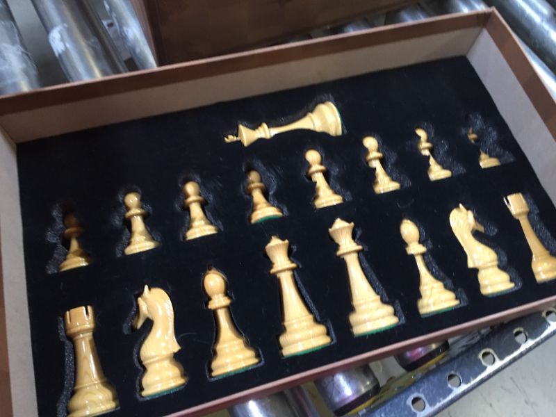 Photo 1 of AMEROUS High Polymer Weighted Chess Pieces with 4.25'' King - 2 Extra Queens - Gift Package, Standard Tournament Chessmen for Chess Board or Replacement of Missing Pieces (Chess Pieces Only)