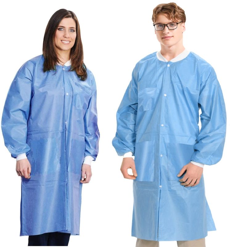 Photo 1 of MEDICAL NATION Disposable Lab Coats - Blue - Durable SMS Knee Length Lab Coat Unisex, Comfortable Easy to Wear Labcoat, For Hospitals, Pharmacies, Laboratories, Dental Clinics - Extra Large 10 Extra Large