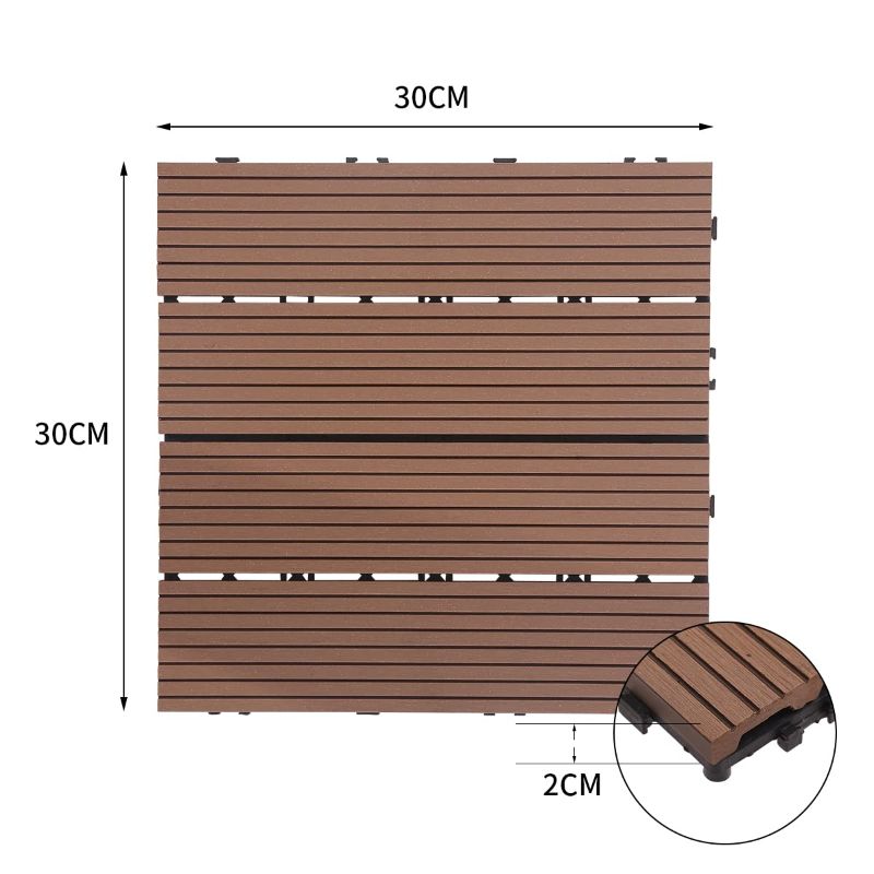 Photo 1 of 10 sq. ft Wood Plastic Composite Patio Deck Tiles,12”x12” Interlocking Decking Tiles,30 Pack Patio Deck Tiles,12"x12" Waterproof Outdoor Flooring,Patio Floor Decking Tiles (10, Coffee) 10 Coffee