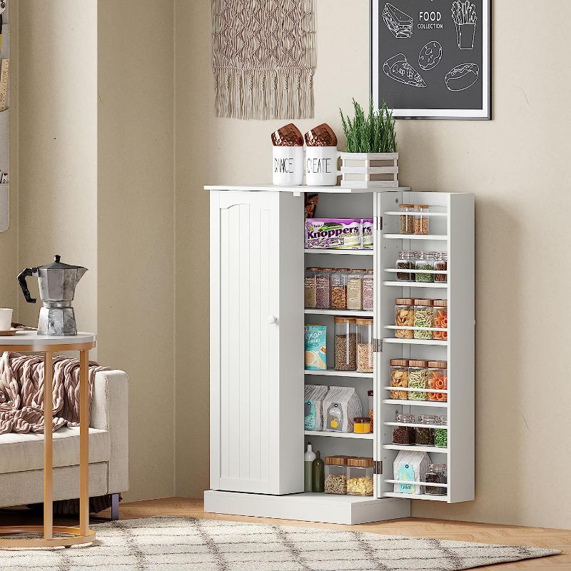 Photo 1 of  Kitchen Storage Cabinet, Pantry Cabinet with Doors and Adjustable Shelves for Kitchen, Living Room and Dinning Room in White