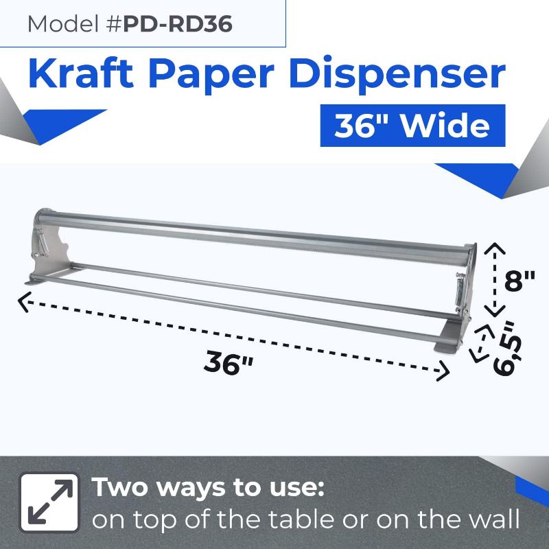 Photo 1 of IDL Packaging 36" Kraft Paper Roll Dispenser & Cutter for Rolls up to 36" Wide and 9" in Diameter – Tabletop Reinforced Steel Paper Holder with a Cutter – for Kraft and Butcher Paper
