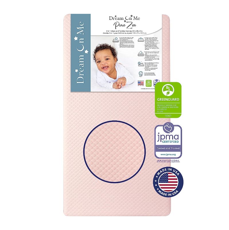 Photo 1 of Dream On Me 2 in 1 Infant Crib and Toddler Bed Mattress | Greenguard Gold and JPMA Certified Crib Mattress | Copper-Infused Toddler Layer | Removable Zipper Cover | Pure Zen White and Pink
