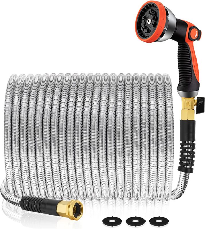 Photo 1 of 
Garden Hose 50 ft Metal - Stainless Steel Water Hose Flexible Heavy Duty Garden Hose Collapsible and No Kink Water Pipe