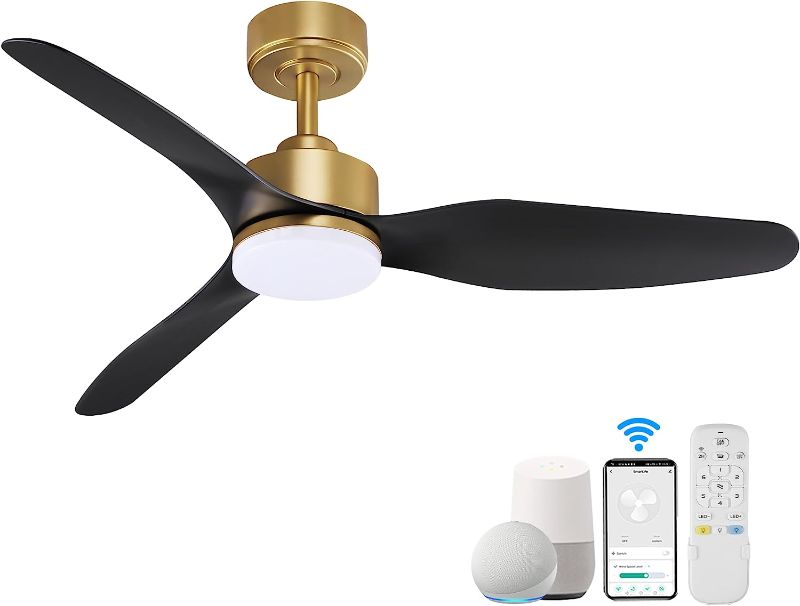 Photo 1 of  Inch Smart Ceiling Fans with LED Lights Remote,Quiet DC Motor,Dimmable,Outdoor Indoor Gold Black Ceiling Fan Controlled by WIFI Alexa App,High CFM 6 Speed,for Modern Bedroom Living Room Patio Porch