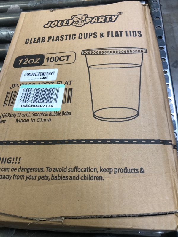 Photo 3 of [100 Pack] 12 oz Clear Plastic Cups with Flat Slotted Lids, Disposable Drinking Party Cups for Iced Cold Drinks Coffee Tea Smoothie Bubble Boba
