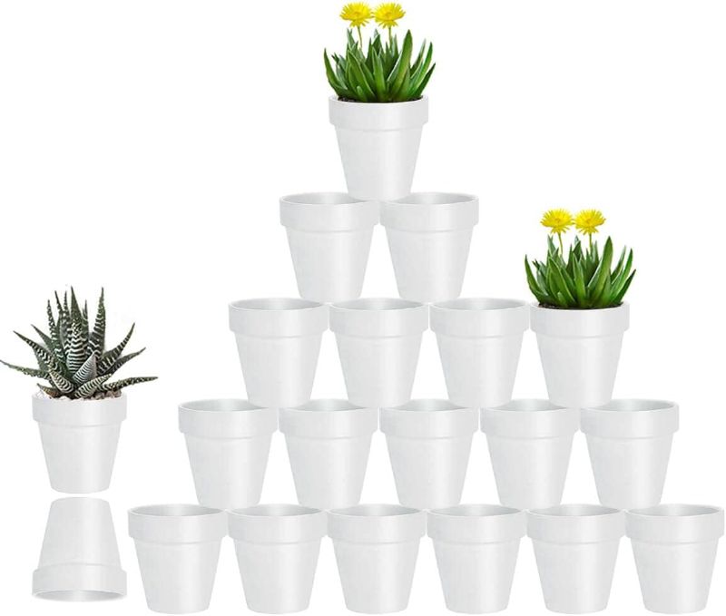 Photo 1 of  3 Inch White Terracotta Pots with Drainage - 20 Pack Clay Flower Pots, Succulent Nursery Pots Great for Plants, Crafts, Wedding Favor