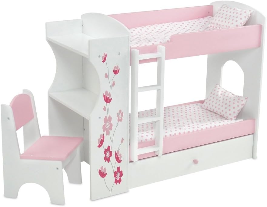 Photo 1 of Emily Rose 18 Inch Doll Wooden Bunk Bed | 18" Doll Bunkbed Bunk & Desk, with Doll Bedding | Compatible with Most 14-18-in Dolls
