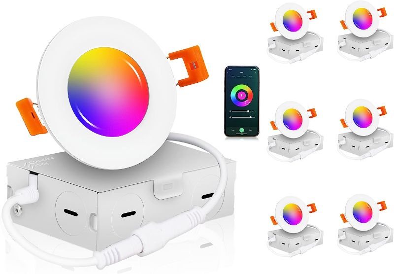 Photo 1 of [6 Pack] Cloudy Bay 3 inch Smart WiFi LED Recessed Lights,RGBCW Color Changing,Compatible with Alexa and Google Home Assistant,No Hub Required,2700K-6500K,IC Rated
