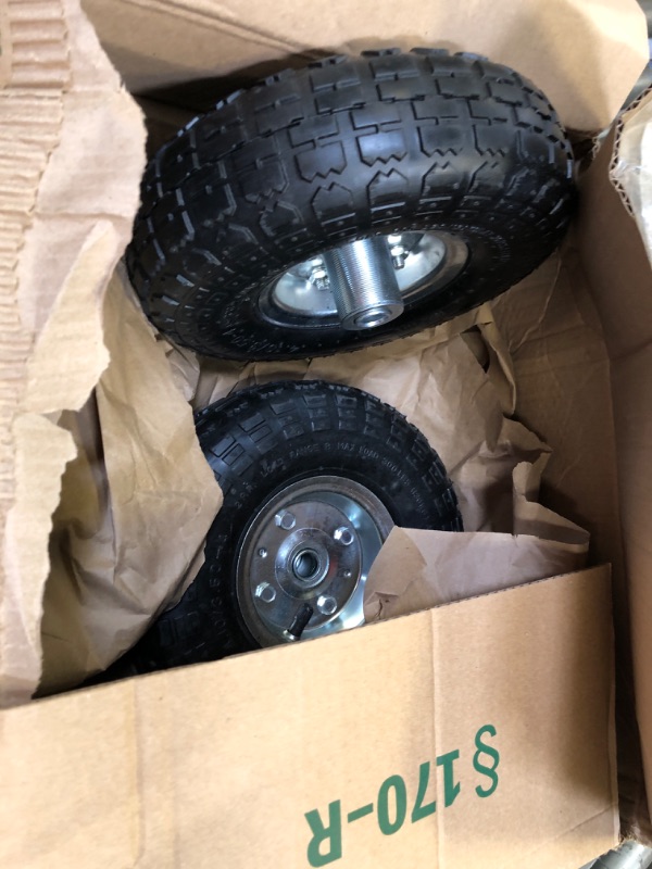 Photo 2 of 10" Heavy Duty 4.10/3.50-4 Tire - Dolly Wheels and Hand Truck Wheels Replacement - 4.10 3.50-4 Tire and Wheel for Gorilla Cart, Generator, Lawn Mower, Garden Wagon. 5/8" Axle Borehole (2 Pack) 