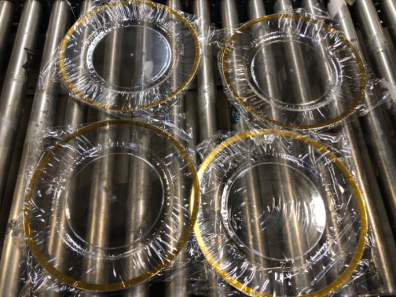 Photo 2 of 4 Pieces Clear Charger Plates 13 Inch Gold Rim Serving Plates Round Acrylic Dinner Chargers Decorative Plates for Home Kitchen Wedding Birthday Events Party Dinner Tabletop Decor Supplies