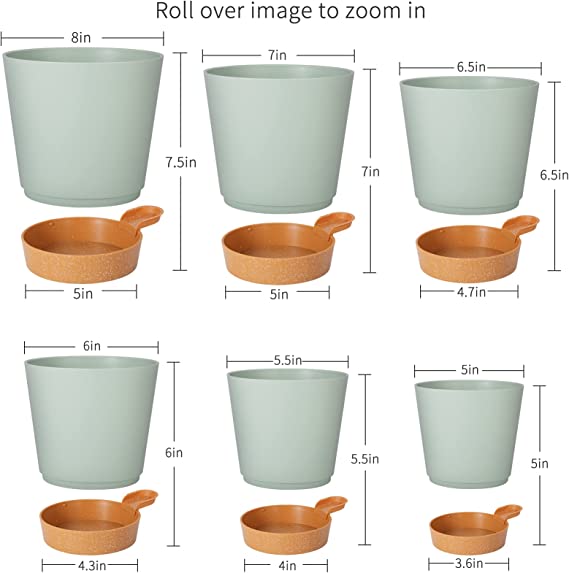 Photo 2 of  Plant Pots 8/7/6.5/6/5.5/5 Inch Self Watering Planters with Drainage Hole, Plastic Flower Pots