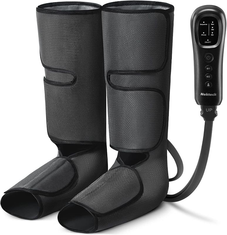 Photo 1 of Nekteck Leg Massager with Air Compression for Circulation and Relaxation, Foot and Calf Massage Machine with Hand-held Controller 2 Modes 3 Intensities, Adjustable Leg Wraps for Home and Office Use
