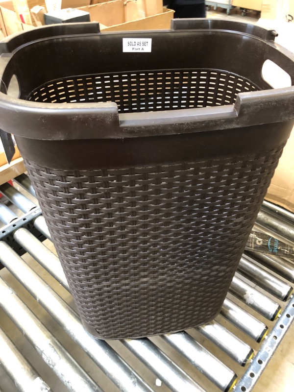 Photo 3 of 60 l Brown Plastic Slim Laundry Basket Laundry Hamper with Cutout Handles Dirty Clothes Storage