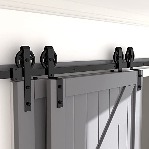 Photo 1 of  Heavy Duty Sliding Barn Door Hardware Single Track Bypass Double Door Kit Black