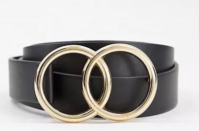 Photo 1 of ASOS DESIGN Curve beveled double circle waist and hip belt in gold metal work 
