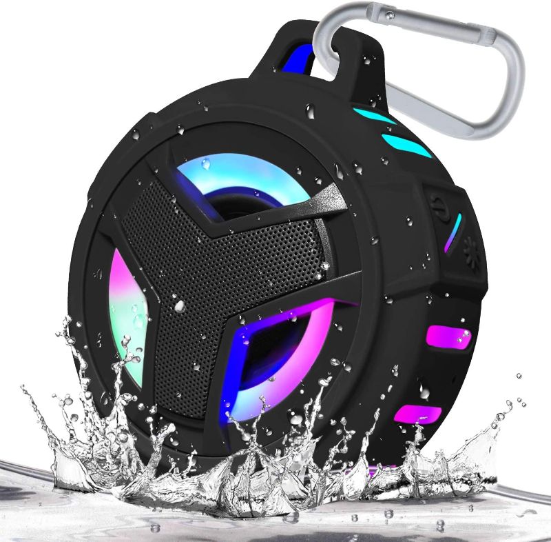 Photo 1 of EBODA Bluetooth Shower Speaker, Portable Bluetooth Speakers, IP67 Waterproof Wireless Speaker with LED Light, Floating, 2000mAh, True Wireless Stereo for Kayak, Beach, Gifts for unisex -Black
