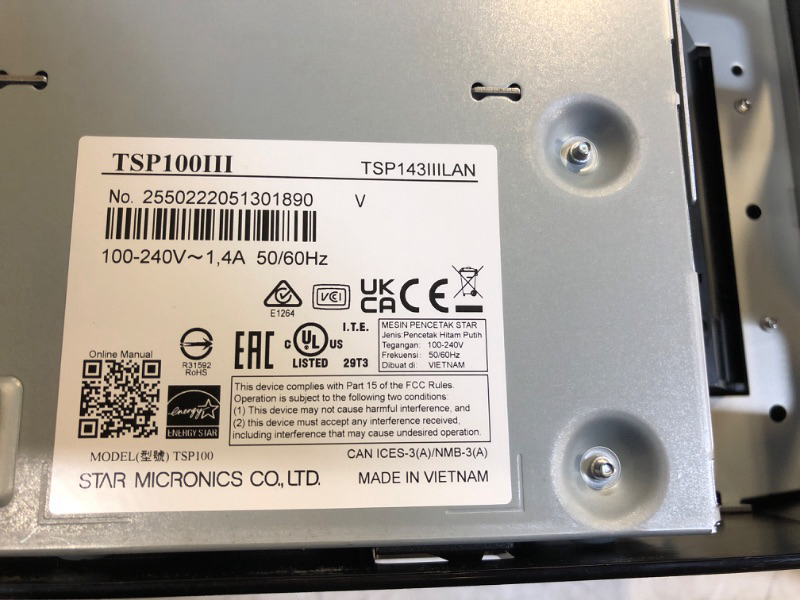 Photo 4 of Star Micronics TSP143IIILAN Ethernet (LAN) Thermal Receipt Printer with Auto-cutter and Internal Power Supply - Gray Gray Ethernet (LAN)