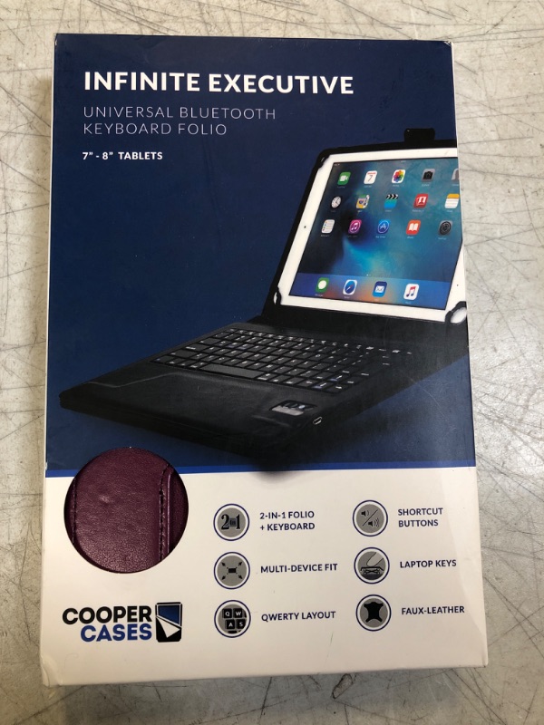 Photo 2 of Cooper Infinite Executive Keyboard Case Tablets | Leather Folio Cover & Bluetooth Wireless Keyboard with Hotkeys FITS 7-8 INCH TABLETS
