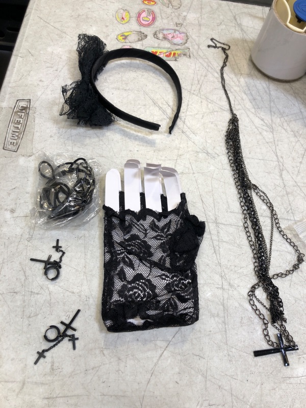 Photo 1 of Accessories Women Madonna Outfit with 1980s Fishnet Lace Gloves Bow Headband Earrings Necklace Bracelet
